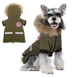 PINA Dog Coat XL Waterproof Faux Fur Hood Army Green Winter Jacket New With Tags
